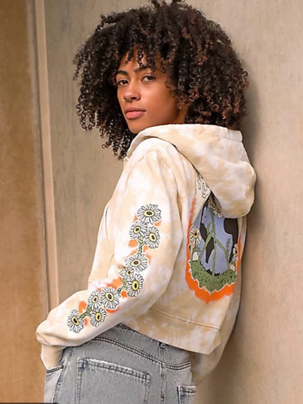 Empyre Cropped Tie-Dye Zip Hoodie with Daisy Sleeve